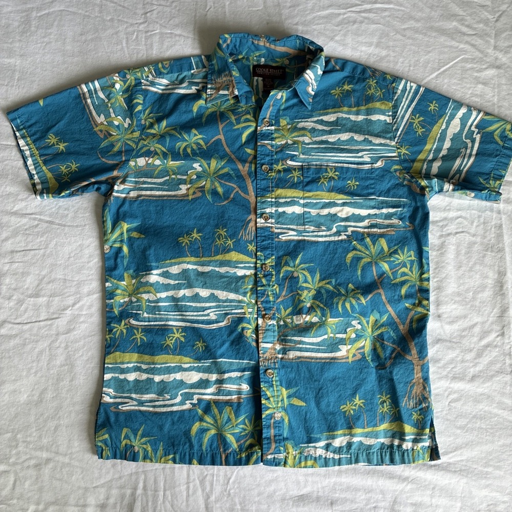 COOKE STREET Vintage Hawaiian Camp Shirt Men's M All Cotton Blue Floral Print